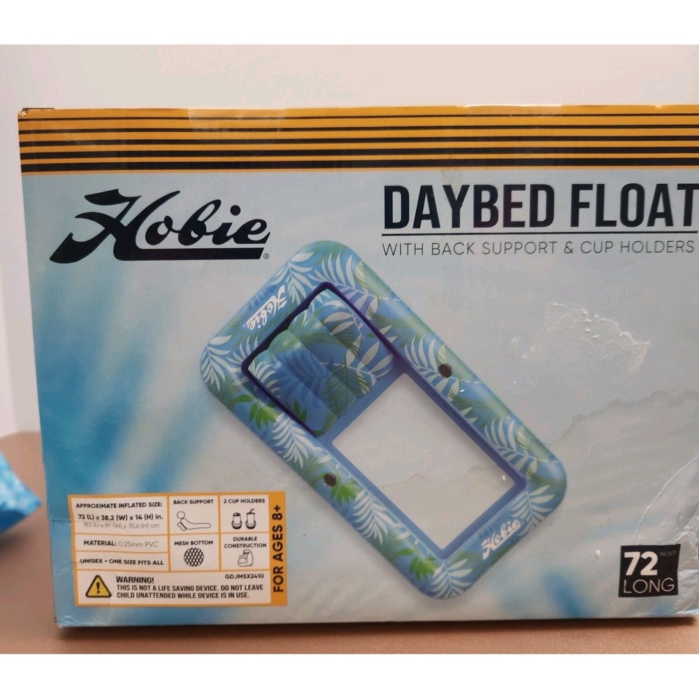 Hobie Inflatable Daybed Float With Back Support & Cup Holders 72" x 38.2" x 14